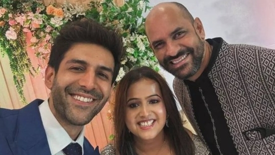 Kartik Aaryan shared new pictures from the wedding reception on his Instagram account.